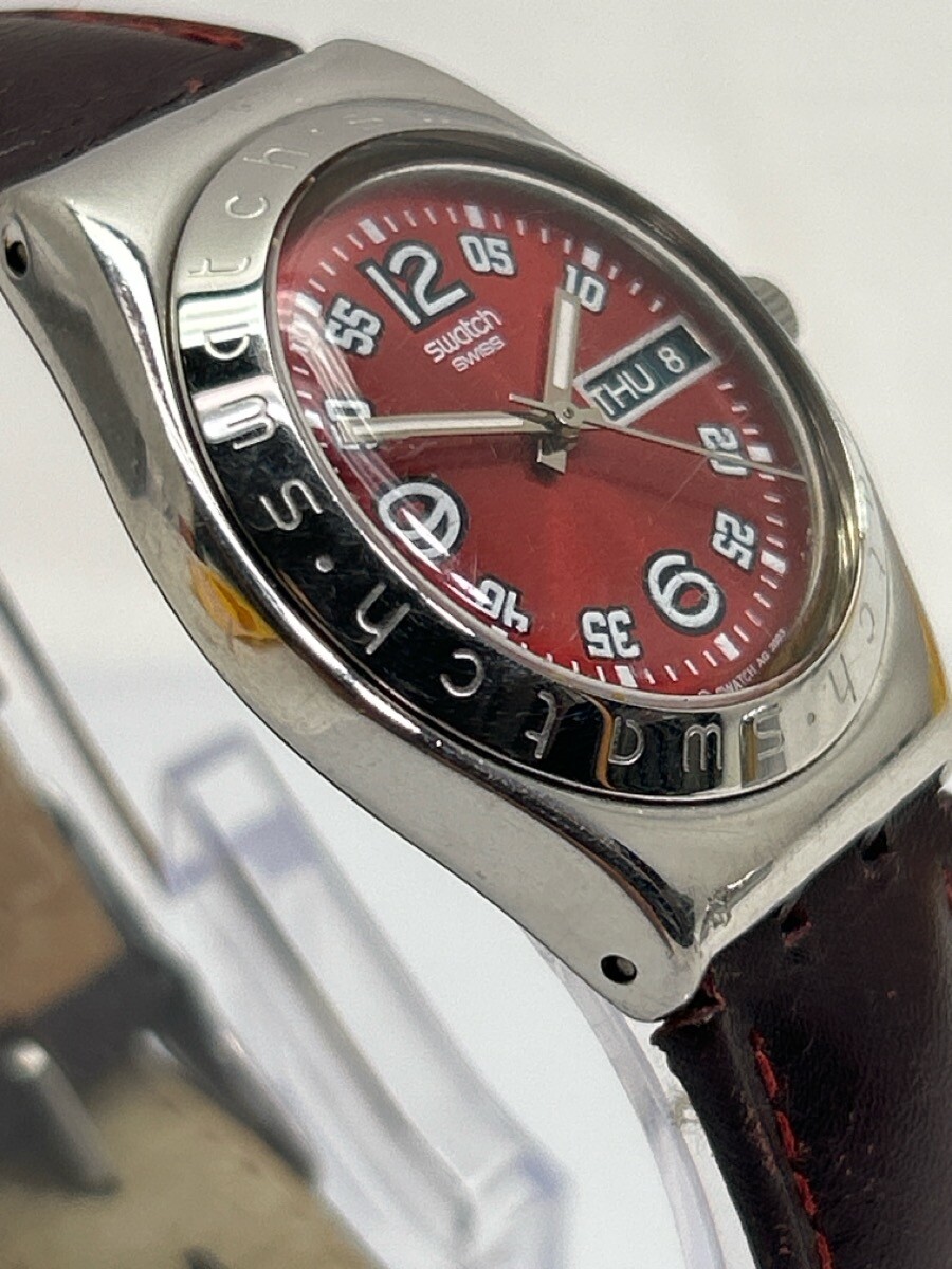 Swatch Irony V8 Metallic Red Sunburst dial Day/Date Logo bezel on