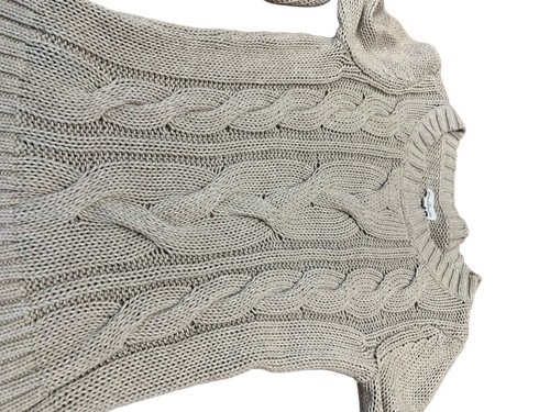 LL Bean Signature Pullover Fisherman Cable Knit Sweater Beige/Tan Women's Small - Picture 13 of 13