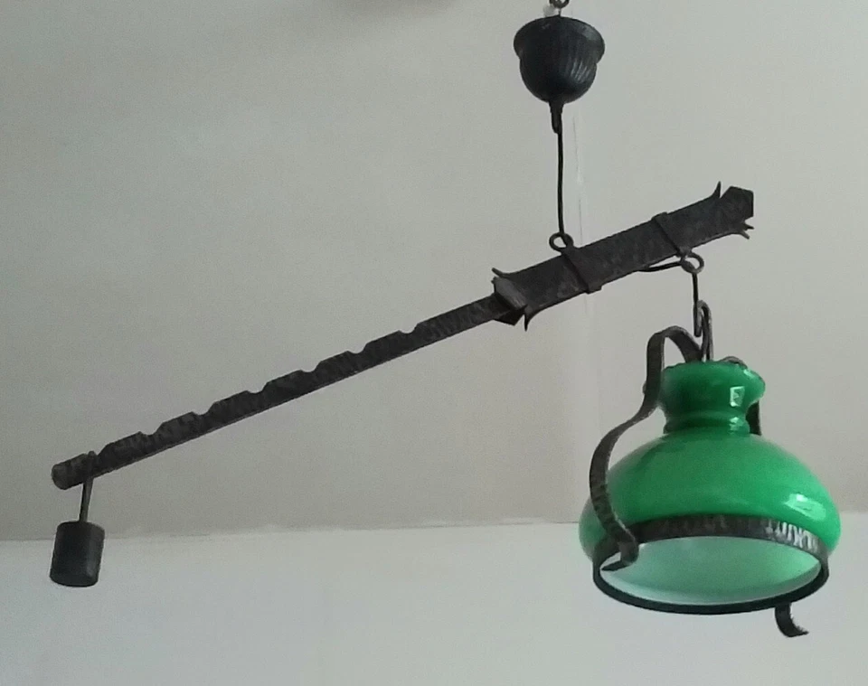 Lustre Opaline À Contrepoids Style Rustique Vintage. - Photo 2/4