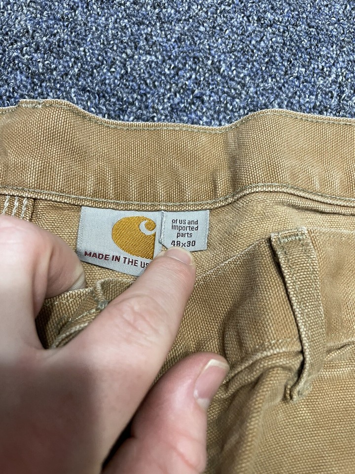 carhartt mens Double Knee Duck Canvas Brown Work Pants Size 48x30 eBay