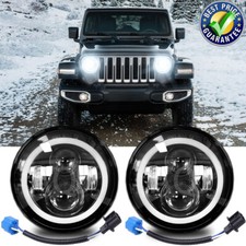 Pair 7 inch LED Headlights Round Hi/Lo Beam for Jeep Wrangler JK TJ CJ 1997-2018