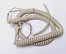 Vintage Ivory Hardwired Wall Phone Handset Cord Curly 13Ft Spade Tip Thick Coils