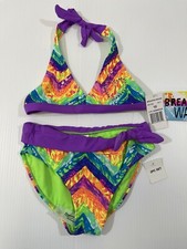Breaking Waves Girls Youth Sparkle Heart 2Pc Swimsuit Size 10