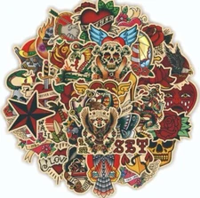 Tattoo Vintage Style Stickers 50pk Tattoo Style Fun MixStickers FREE SHIPPING
