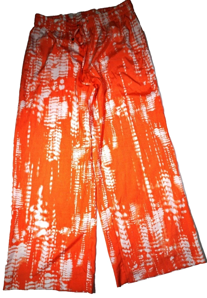 CALVIN KLEIN Orange Creamsicle Print Women Medium Pull on Wide Leg