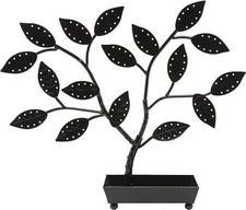 Black Metal Earring Necklace Holder Rack w/ Ring Tray, Jewelry Tree Organizer