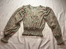 Y2K Sans Souci Floral Sheer Ruffle V-Neckline Blouse Grannycore Preppy Spring