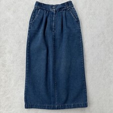 Vintage 90s Denim Midi Skirt 11/12 High Waist Pencil Skirt Modest Pleated Mom