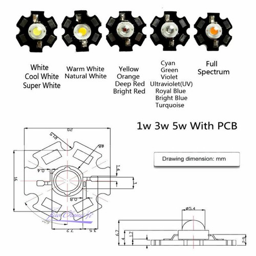 100 pz chip LED ad alta potenza 1 W 3 W 5 W bianco caldo UV rosso blu verde RGB con PCB - Foto 12 di 16