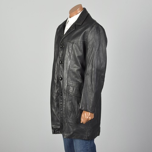 L 1950s Mens Leather Jacket Black 