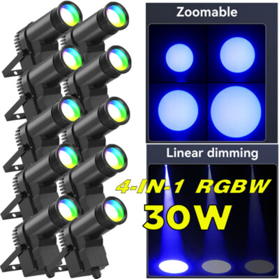 10PC 30W RGBW LED Stage Lighting Beam DMX Show Party Disco DJ Pinspot Light US