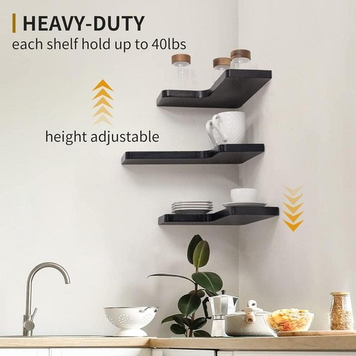 Cubilan Decorative Shelving 16" x 11.4" x 1" Corner Floating Shelves in Black - Picture 2 of 5