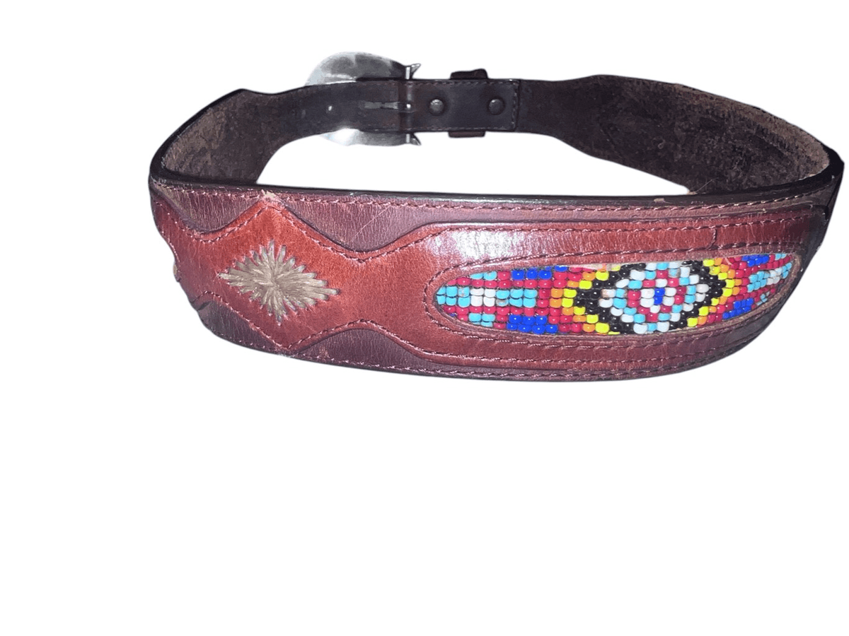 Vintage 90s Leegin Western Brown Leather Belt Beaded Silver Buckle Men 32 Native Leegin Leather Belt - Etsy main image 4