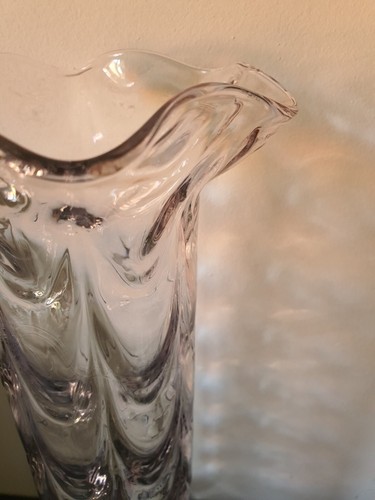 Very tall 12" Victorian hand blown Fluted Drapery floor vase by Fostoria Glass - Picture 5 of 8