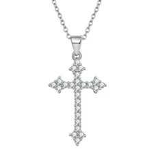 Silver Cross Necklace for Women,Cubic Zirconia CZ Faith Cross Pendant Necklace