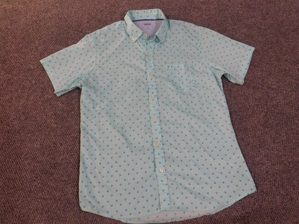 Camisa Izod Hombre Grande Azul Gráfico Elástico Informal Abotonada Foto 3 de 4