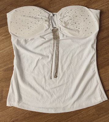 Top Badeau Shirt Glitzer Straß weiß ca. Gr. S 36 38