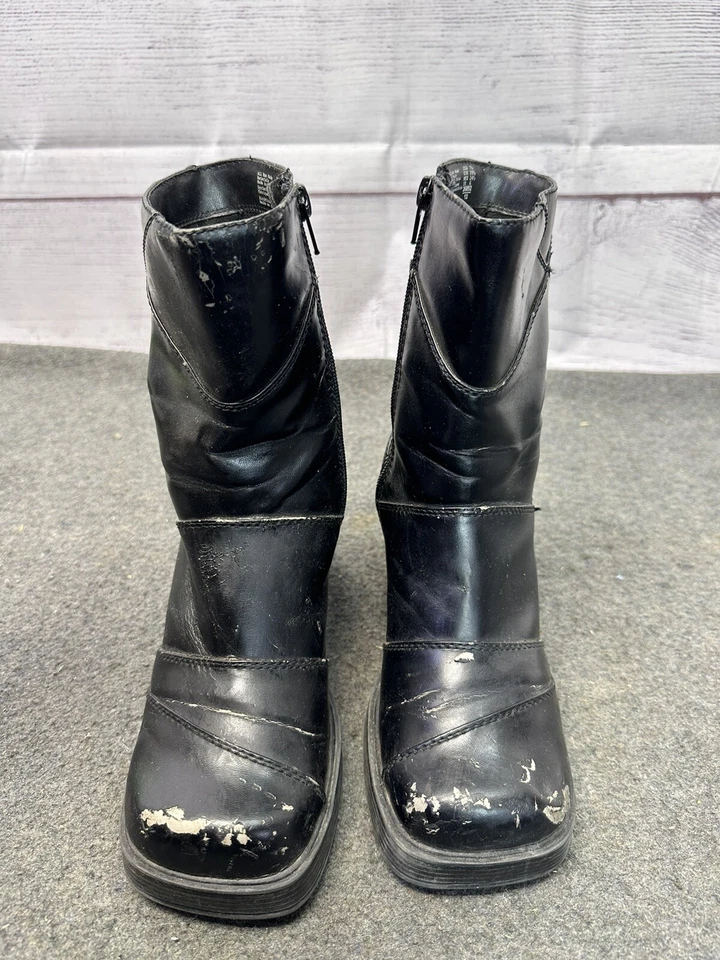 BOTINES DE COLECCIÓN DESGASTADOS LADO ESTE INFERIOR NEGROS TACÓN GRUESO MUJER TALLA 7.5 Foto 4 de 4