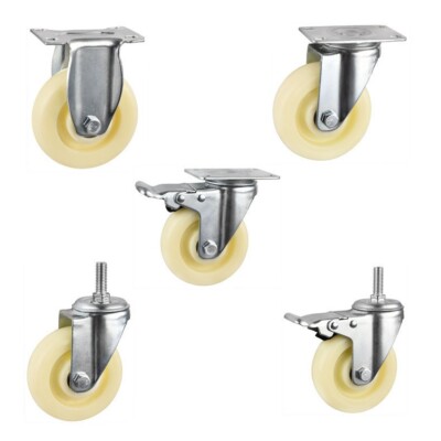 Non Corrosive White Nylon Plastic Locking Caster Wheels Industrial Heavy Duty