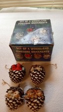 Set of 4 Woodland Pinecone Christmas Ornaments Cute Forest Animals in Box