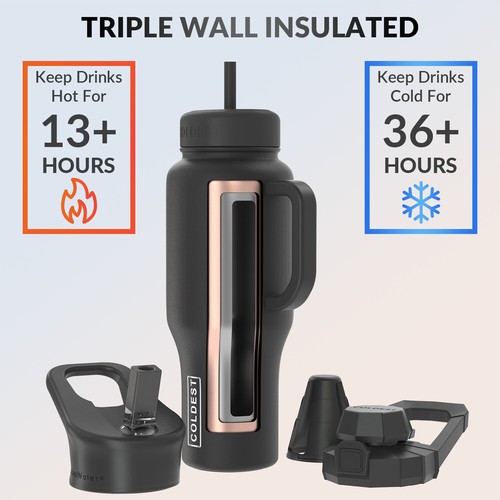 Coldest Shaker With Handle 36+ Hours Cold No Sweat Technology 3 Lids- 46oz - Picture 30 of 143