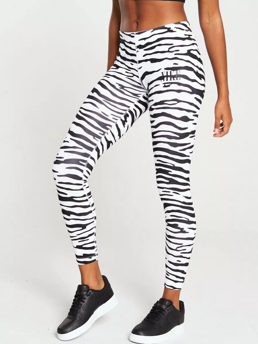 Nike Women's Essential White/Black Zebra Print HR Leggings (CV8597-100) Sz  XS/S