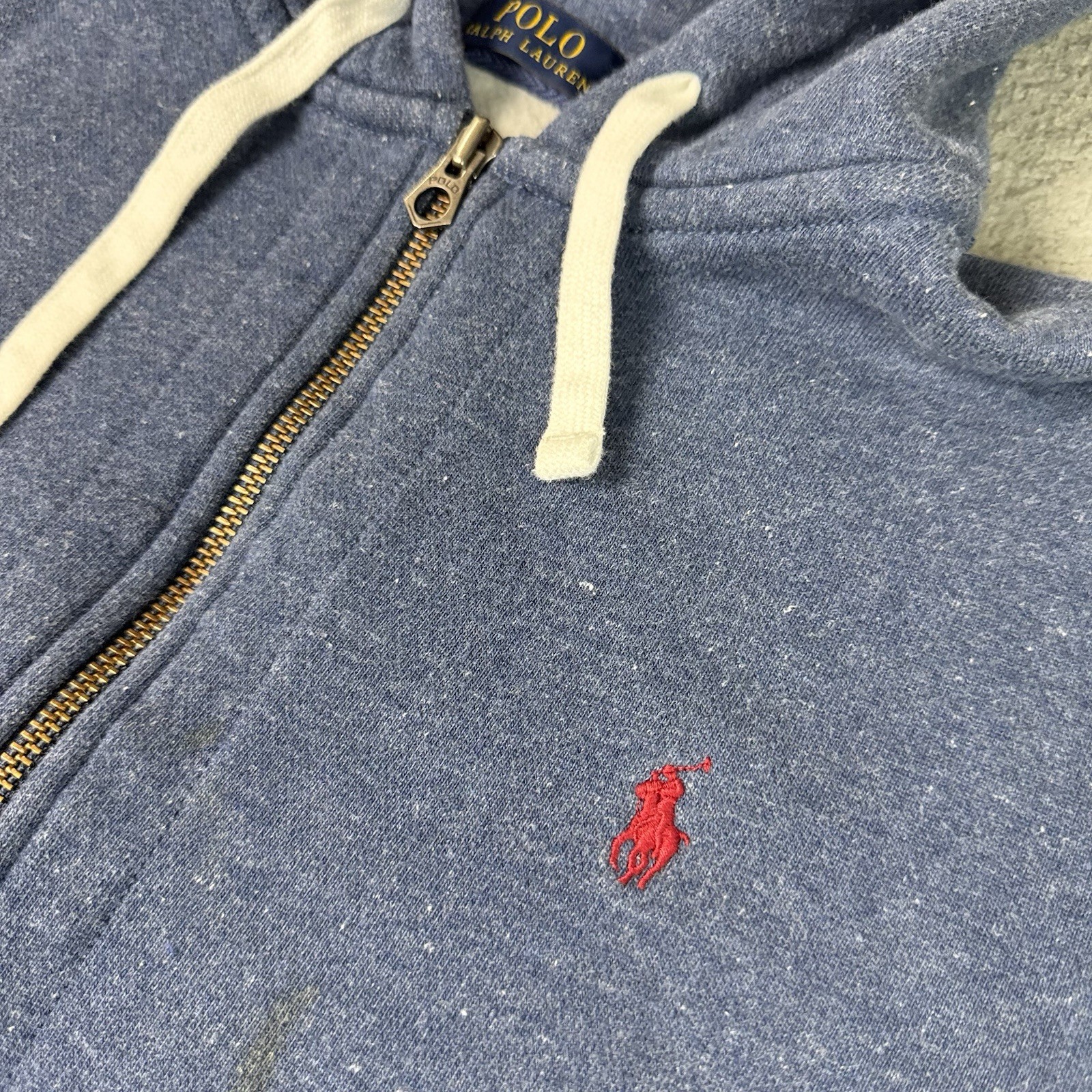 Polo Ralph Lauren felpa con cappuccio uomo XL blu full zip pony felpa pesante rossa