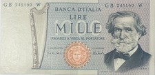 1969 ITALY 1000 ITALIAN LIRA (LIRE) OLD PRE - EURO BANKNOTE Giuseppe Verdi
