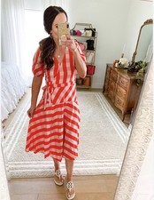 LOFT Red and Pink Gingham Plaid Midi Wrap Dress Spring Easter Sz 6 Medium