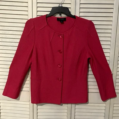 St. John Pink Santana Knit Textured 4-Button Single-Breasted Blazer 12