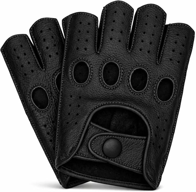 Leather Reverse Stitched Fingerless Half-Finger Riding Gloves