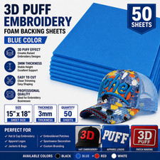 Blue Color - 3D Embroidery Puff Foam Backing Paper 15" x 18" x 3mm 50 sheets