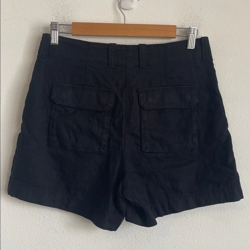 J. Pantalones cortos negros de lino Crew para mujer talla 2 Foto 3 de 4