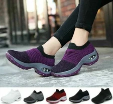 Women's Air Cushion Sport Running Shoes Breathable Mesh Walking Slip-On Sneakers