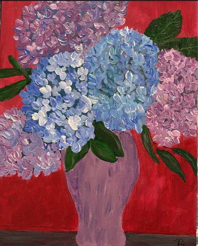 Orig. Painting Acrylic Blue/Purple Hydrangeas Floral Painting 11x14 Canvas Panel
