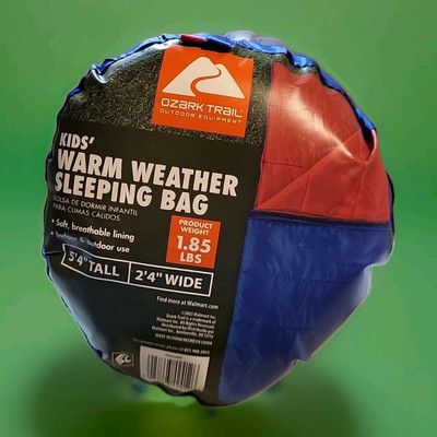 Ozark Trail Youth Warm Weather Sleeping Bag Blue W Red Interior 5'4