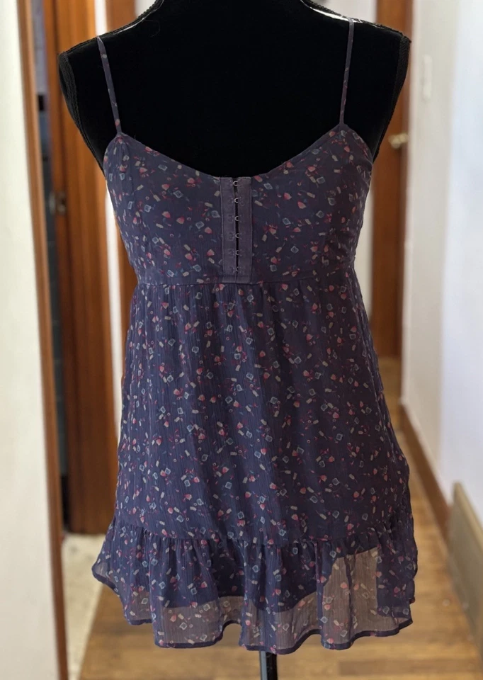 Camiseta sin mangas vintage Y2K American Eagle cuello en V floral babydoll S azul oscuro gasa Foto 2 de 4