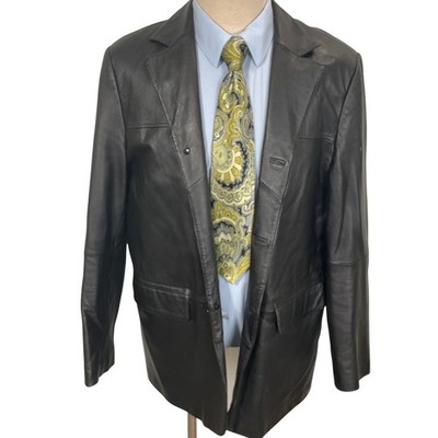 NDX Nederland Leather Blazer Mens Medium Black Button Classic Sport Cort Jacket