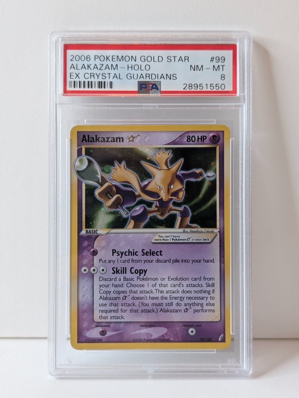 2006 EX CRYSTAL GUARDIANS GOLD STAR #99 ALAKAZAM HOLO PSA 8 💫SWIRL💫👀