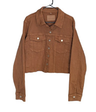 Judy Blue Women Camel Garment Dyed Grinding Denim Jean Jacket Cropped Size 2XL