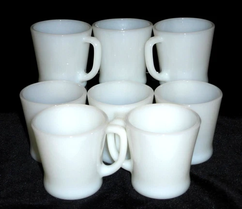 8 - Vintage Fire-King Milk Glass Coffee Mugs White D-Handle USA Anchor Hocking