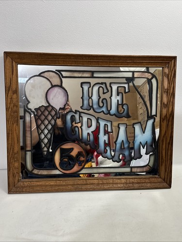 Vintage 5 Cent Ice Cream Shop Parlor Mirror Framed Sign 22 1/2 X18 1/2”