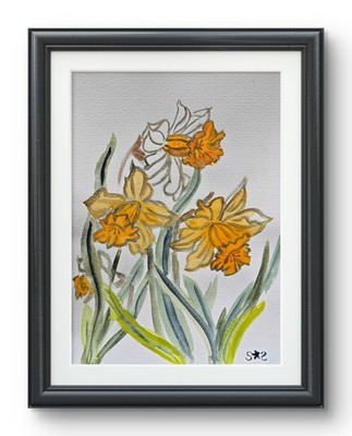 Original Watercolor Floral Daffodills 9x12 Gallery Paper Impressionist Art