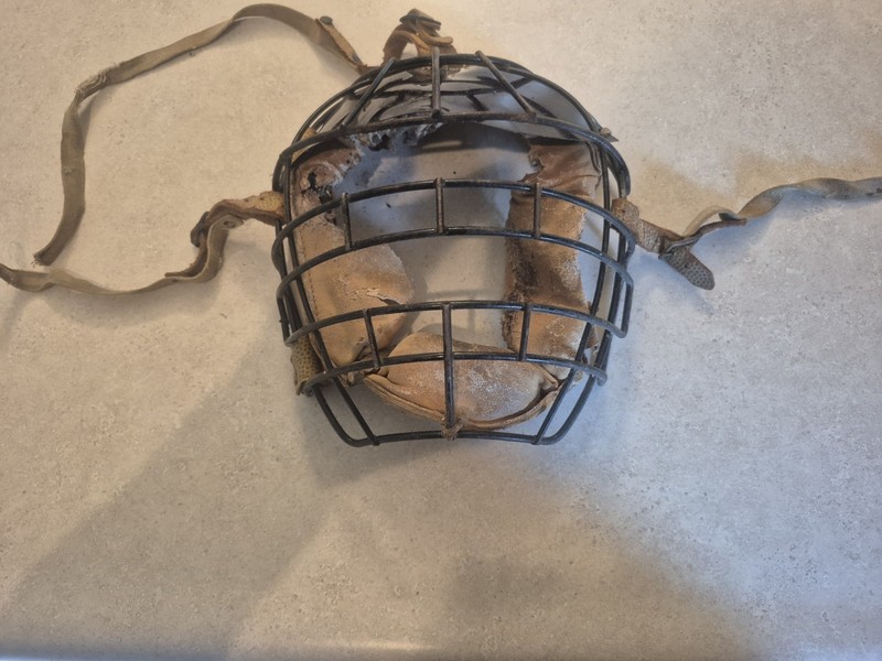 Antique 1930s-40s Wire Cage Baseball Catcher's Mask - Glare Guard - Horsehair...