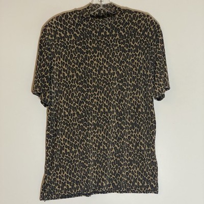 Vintage Esse Top Womens Small Brown Leopard Velour Mock Neck Made In USA 90s S