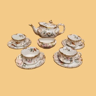 Antikes Hammersley & Co 1887 - 1912 floral vergoldet 10-teiliges Kaffeeservice, RAR