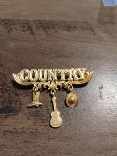 "JJ" Jonette Jewelry Bronze Pewter 'COUNTRY' Boot Guitar Hat Charms Pin - Picture 2 of 5