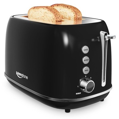 2 Slice Retro Stainless Steel Toaster with Bagel, Cancel, Defrost Function an...