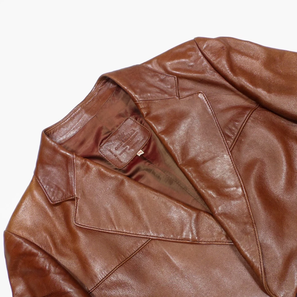 Vintage Cortefiel Brown Patina Soft Leather 2-Btn Sport Coat Jacket - 40 R - Image 3 of 4