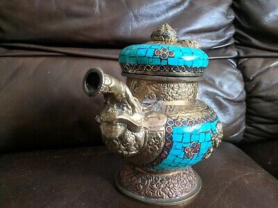 Buy  Antique Tibet Chineese Cloisonné And Brass Inlay Turquoise Dragon Teapot Flagon